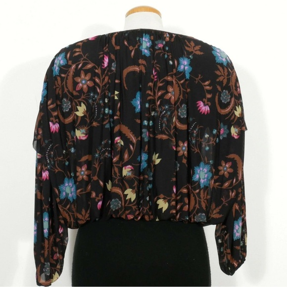 Free People Wildflower Honey Top Black Floral Size Small - Picture 9 of 13